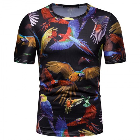 New Summer Men's Parrot Print Short Sleeve T-Shirt