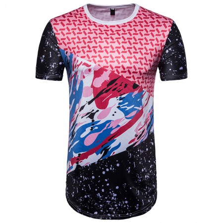 New Digital Printing Color Matching Men's Long Short Sleeve T-Shirt